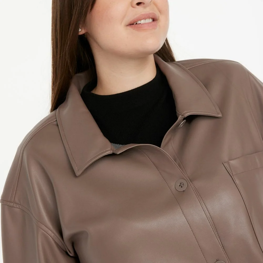 Reitman's Faux Leather Shacket brown iron size large jacket - Picture 2 of 10